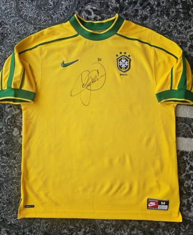 Camiseta de Brasil 1998 Reissue firmada por Neymar Jr.